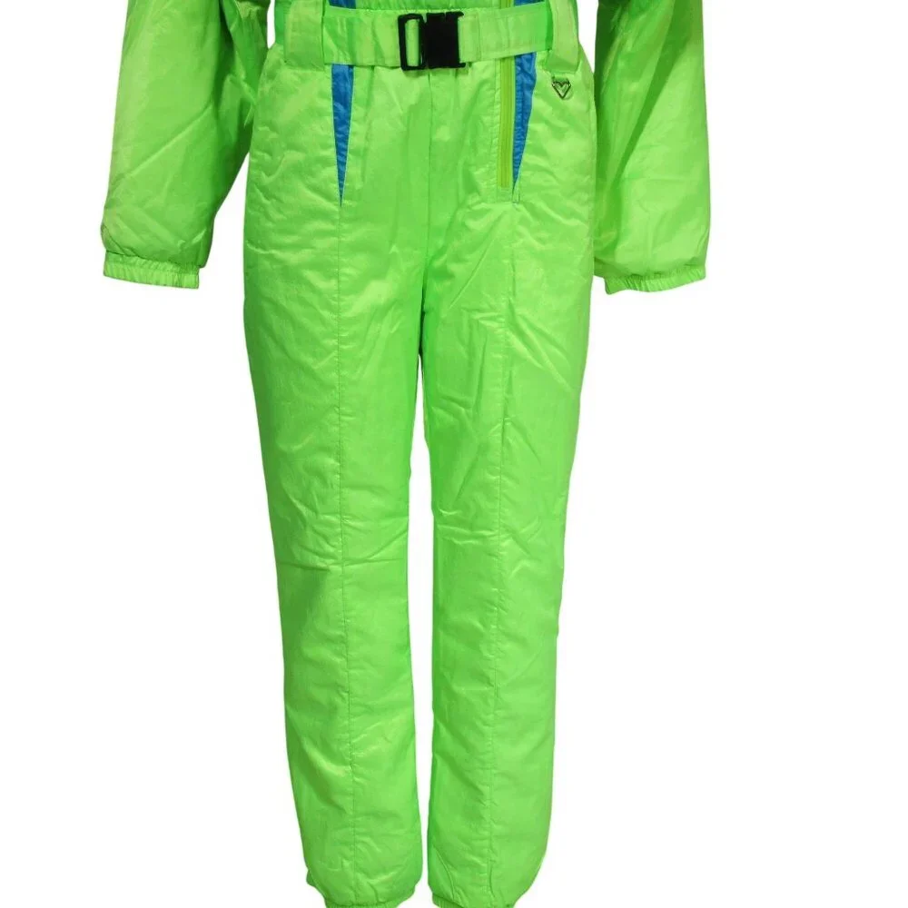 VTG OBERMEYER Snow Ski Suit One Piece NEON Insulated 80s Rad Clown Gaper Day 10 - Picture 3 of 13